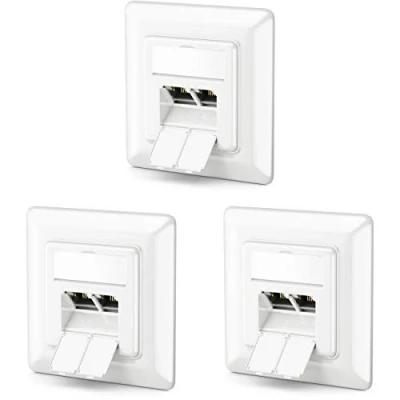 Immagine di deleyCON 3x CAT6a Presa di Rete con 2x Jack RJ45 Schermato Montaggio ad Incasso Ethernet 10 Gbit LAN Cavo Patch Posa Bianco