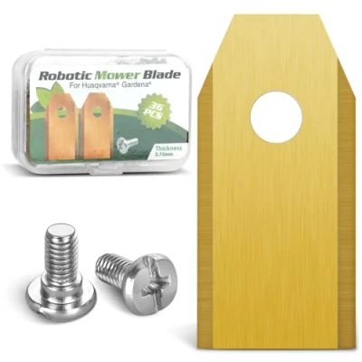 Immagine di GROFIS Set di 36 Lame per Robot Tagliaerba, Ricambio in Acciaio Inox e Titanio con Viti, Accessori Tosaerba Compatibile Husqvarna Automower, Gardena, Yard Force