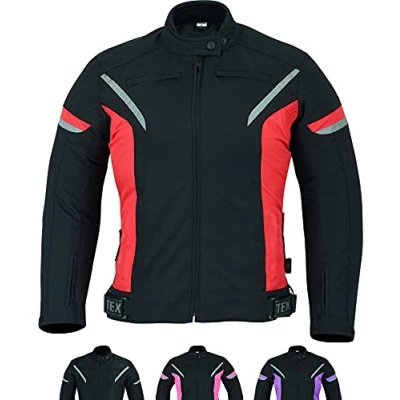 Immagine di Texpeed Giacca da moto donna 4 stagioni con protezioni Cappotto impermeabile in Cordura tessuto armatura (EN 1621 1) Rosso L