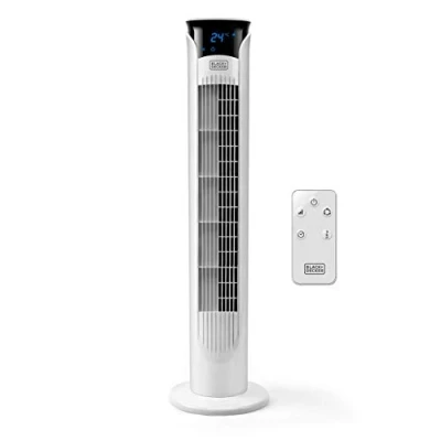 Immagine di BLACK+DECKER BXEFT48E Ventilatore a Torre Digitale Oscillante e Silenzioso, con Telecomando, Altezza 81 cm, 3 Velocità Modi Timer 12h Temperatura Ambiente Potente, Bianco
