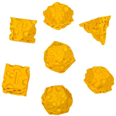 Immagine di DND Set di 7 dadi da formaggio poliedrici stampati in 3D, ideali per dungeons and dragons, Pathfinder, giochi ruolo tavolo, MTG