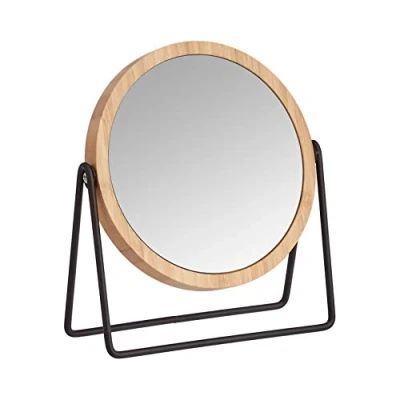 Immagine di Amazon Basics Rotondo Specchio cosmetico da tavolo, con cornice in bambù, ingrandimento 18.3 L x 7.3 W, Nero