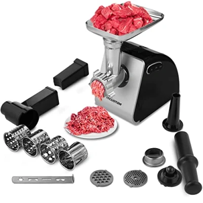 Immagine di Nictemaw 2000W Multifunzione Tritacarne Macchina da Cucina, Elettrico Tritatutto di Verdure, con 3 Dischi Forati, 4 Lama a Cono, Riempitrici Salsicce e Accessori per Dolci