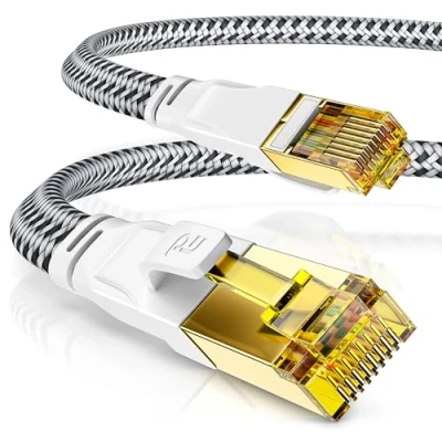 Immagine di CSL cavo di rete CAT 7, piatto, 40 Gbits, guaina cotone, patch LAN, dati CAT.7 Gigabit RJ45, velocità 10000 Mbits, a nastro, posa
