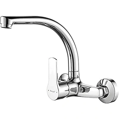 Immagine di Ibergrif Star, Rubinetto da Cucina a Muro, Miscelatore Lavello Rotazione 360 con fori di montaggio regolabili (130mm 170mm), Cromo, Argento