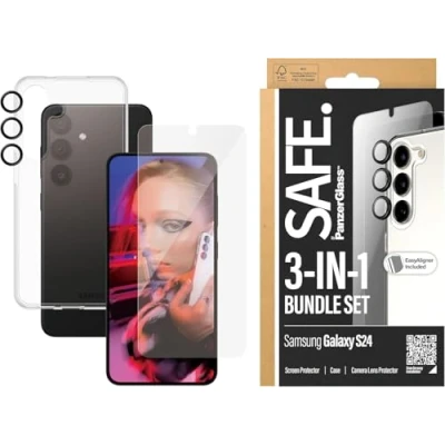 Immagine di PanzerGlass SAFE. by Bundle di Protezione 3 In 1 per Samsung Galaxy S24 Difesa a 360, D3O® Bio, Resistenza ai Graffi