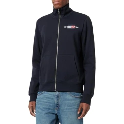 Immagine di Tommy Hilfiger Uomo Felpa con Zip Flag Embro Colletto alla Coreana, Blu (Desert Sky), S
