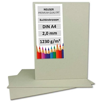 Immagine di 5 cartoncini per rilegatura DIN A4, spessore 2,0 mm (0,20 cm), grammatura 1230 g/m², formato 29,7 x 21 cm, colore grigio e marrone