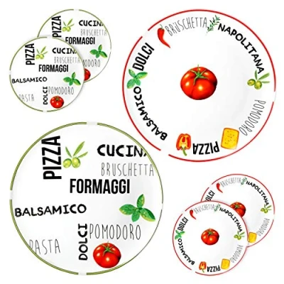 Immagine di MamboCat 6 piatti da pizza grandi, diametro 31 cm, pezzi, rotondi, con scritte simpatiche, portata fantasie, per persone
