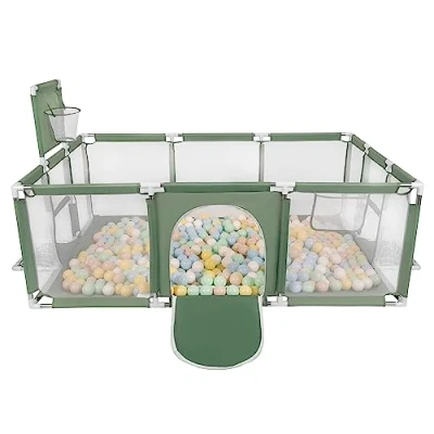 Immagine di Selonis Recinto Per Bambini Con 100 Palline 6 Cm, Playground Box, Verde: Beige Pastello/Blu Pastello/Giallo Pastello/Menta