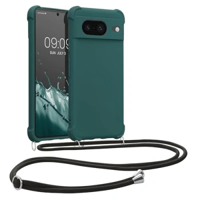 Immagine di kwmobile Custodia Compatibile con Google Pixel 8 Cover Back Case in Silicone TPU Protezione Smartphone Cordino petrolio