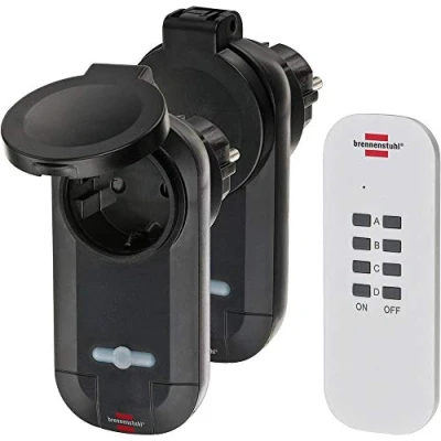Immagine di Brennenstuhl 1507030 Set Interruttore Radio Comfort Line RC CE1 0201&quot; IP44, 3 Pezzi, Nero e Bianco, 2 Funksteckdosen Außenbereich