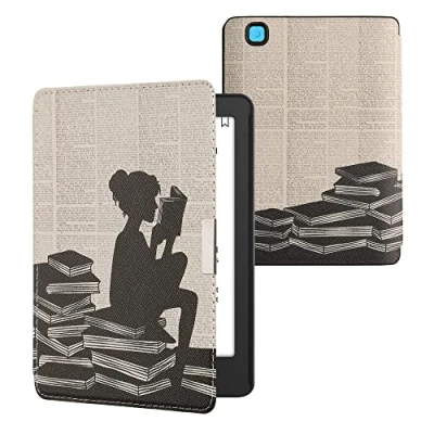 Immagine di kwmobile Custodia eReader Compatibile con Kobo Aura Edition 2 Cover eBook Reader Flip Case nero/beige Ragazza e Libri