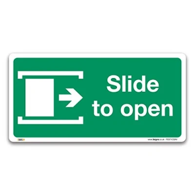 Immagine di Cartello in plastica o vinile, con scritta &quot;Slide to open righe&quot;, vinile autoadesivo, 200 x 100 mm