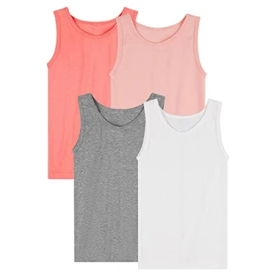 Immagine di SES Confezione da 4 canottiere bambina, in 100% cotone, colori, 92 182, comode per ragazze/rosa e grigie bambini/bambini, colorata, 12 anni