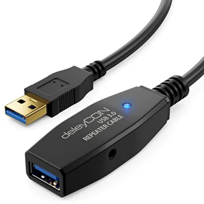Immagine di deleyCON 10m Cavo Attivo USB 3.0 Prolunga Attiva con 2 Amplificatore di Segnale USB3.0 Ripetitore PC Stampante Scanner per Computer Nero