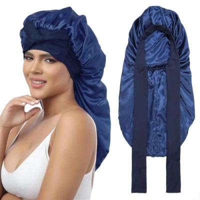 Immagine di Coubeau cuffia lunga in raso di seta per dormire da donna capelli la notte ricci lunghi