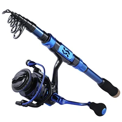 Immagine di Sougayilang canna da pesca combinata con mulinello, in fibra di carbonio 24 tonnellate, telescopica portatile viaggio mulinelli spinning per acqua dolce e salata 2.4B