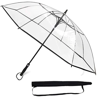 Immagine di Sternenfunke Ombrello Grande da Pioggia XXL Diametro 130 cm Trasparente con Comodo Pulsante Automatico e Cover, Perfetto come per Coppie o Matrimonio Bordo Nero