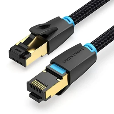 Immagine di VENTION Cavo di Rete Patch Cat 8, Ethernet in Cotone SFTP POE LAN RJ45 Supporto 40 Gbps ad Alta Velocità 2000 MHz S/FTP Gigabit per Switch, Modem, Router, PC, Pannello Patch, PS4, Xbox (2m)