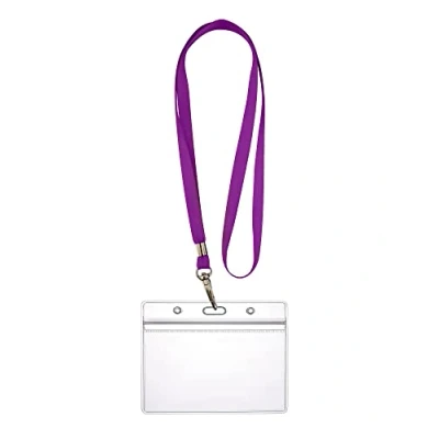 Immagine di WEBBOMB Porta badge flessibile con chiusura lampo, impermeabile, per 1 2 carte d&#039;identità e d&#039;identità, 0,80 mm, trasparente + cordino a 360 (viola)