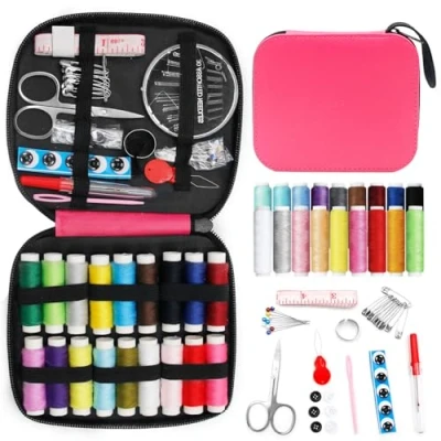 Immagine di set da cucito viaggio, cucito, kit di base, 86 accessori include filo aghi, forbici, bottoni, ecc., per cucire adulti, principianti