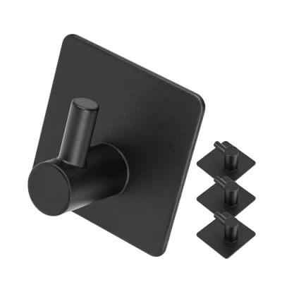 Immagine di ganci adesivi in acciaio inox, 4 pezzi, colore nero, per asciugamani, accappatoio, bagno, portasciugamani da cucina, gancio porta asciugamani