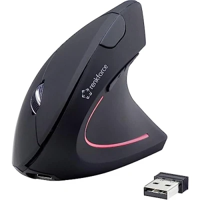 Immagine di Renkforce RF WM 322 Mouse ergonomico Senza fili (radio) Ottico Nero 5 Tasti 1600 dpi Ergonomico, Ricaricabile