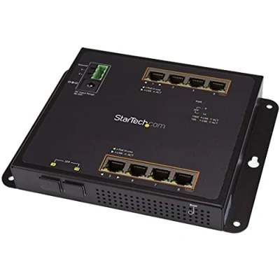 Immagine di StarTech.com Switch Ethernet Gigabit a 8 porte PoE+ con 2 connessioni SFP Gestito Montabile Parete accesso frontale