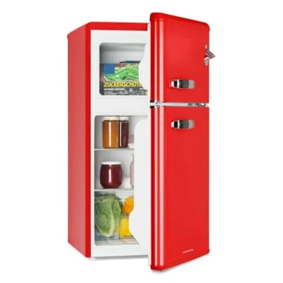 Immagine di KLARSTEIN Irene Frigorifero con Freezer, Rétro, Potenza di Raffreddamento Regolabile, 61 L, Freezer da 25 Rosso