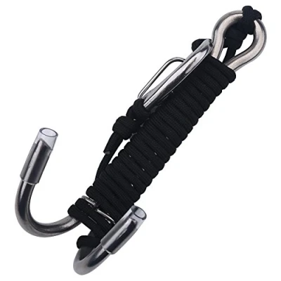 Immagine di Tbest Reef Hooks Scuba Diving,Tbe Gancio doppio per barriera subacquea con cordino retrattile bobina di fissaggio Hook Replacement Subacqueo (nero)