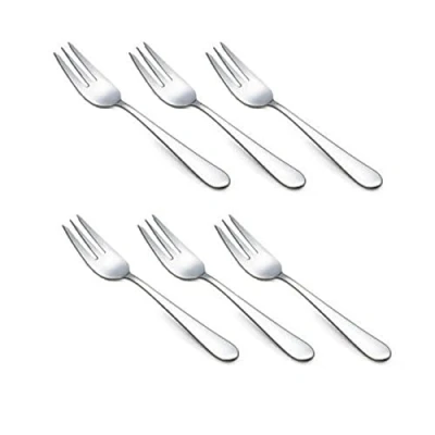 Immagine di HornTide Forchette da 6 pezzi Set 3 denti Forchettone per insalata Posate Lucidatura a specchio in acciaio inossidabile 14,5 pollici 14 cm