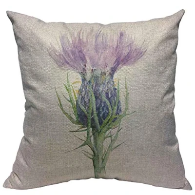 Immagine di VERSUSWOLF Federa per cuscino, motivo: cardo mariano scozzese con fiori, acquerello, colore bianco, fegato e lino, 45,5 x cm