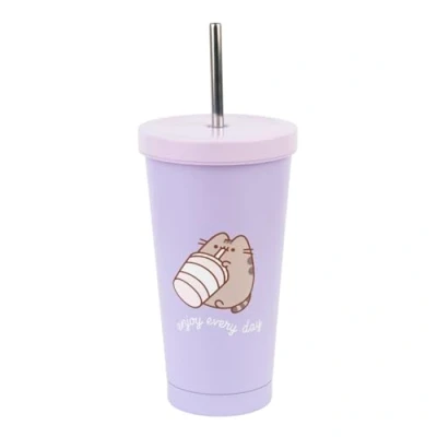 Immagine di Grupo Erik: Bicchiere Termico Pusheen acciaio Inox 550 ml, Thermos con Cannuccia, a doppia parete inox, BPA free, Gadget