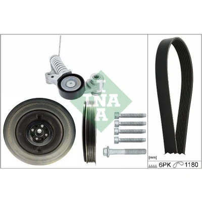 Immagine di INA 529 0485 21 Kit cinghie Poly V con puleggia albero a gomiti Controllare corsa libera generatore ed ev. sostituire VOLVO: XC60 I, V60 I