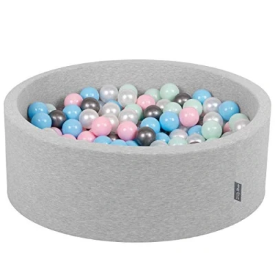 Immagine di KiddyMoon 90X30cm/200 Palline ∅ 7CM Piscina di Colorate per Bambini Tondo Fabbricato in EU, Grigio Ch:Perla/Rosa Ch/Azzurro/Menta/Argento