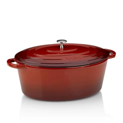 Immagine di kela 11943 Casseruola con Coperchio, Ghisa Smaltata, Elevata conservazione del Calore, Adatta a Piani induzione, Ovale, Calido, Rosso (9,5 L), 9.5 L