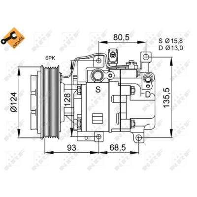 Immagine di NRF EASY FIT 32408 compressore Aria Condizionata H12A1 12 PAG 46 con olio PAG, anello tenuta MAZDA: CX 7, 3 Hatchback, 6 SW