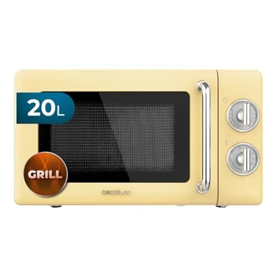 Immagine di Cecotec Forno a Microonde Meccanico con griglia da 20 L Proclean 3110 Retro Yellow, 700 W in 6 livelli, timer fino 30 minuti, modalità sbrinamento, giallo, finiture acciaio