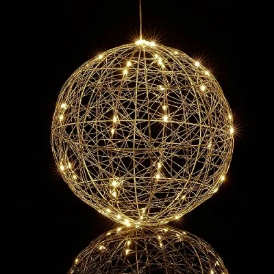 Immagine di Relaxdays Sfera di Luci a LED, Lampada Decorativa Fili Luminosi, da Appendere o Appoggiare, Cavo Lungo, Ø 30 cm, Argento, Ferro, Rame