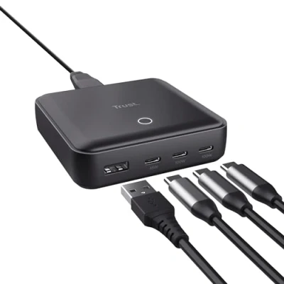 Immagine di Trust Maxo 100W Multipresa USB C, Caricatore C x3 A x1, Multiplo, Cavo di Alimentazione 1,5 m, Hub Stazione Ricarica Multipla per iPhone Samsung Galaxy Tablet Laptop