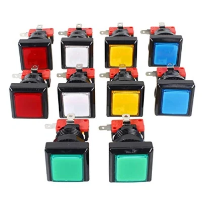 Immagine di EG STARTS 10x Arcade Square Shape Pulsante illuminato a LED con microinterruttore per console videogiochi da gioco Machine Jamma Kit Parts 12V