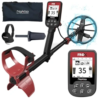 Immagine di Nokta FINDX Metal Detector, Metaldetector con bobina impermeabile da 28cm Pinpoint e Batteria Ricaricabile per oro, Accessori professionali Cuffie, Scavatrice, Borsa il trasporto
