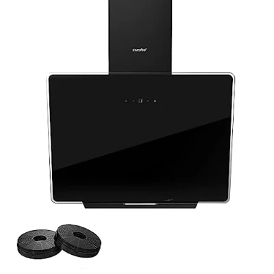 Immagine di COMFEE&#039; Cappa Aspirante 60 Cm ANGJ64B Vetro Temperato Cucina Con Touch Screen, Luce A Led, Sistema Di Ricircolo E Canalizzazione Filtri Carbone, Nero