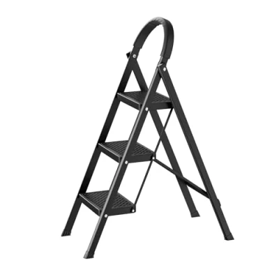 Immagine di joukares scala a 3 gradini, sgabello pieghevole con ampio pedale antiscivolo, comoda impugnatura, leggera, 150 kg, robusta in acciaio, portatile acciaio per casa e ufficio, nero, 1
