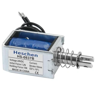 Immagine di Heschen Elettromagnete solenoide, HS 0837B, DC24V 1.4A 15N, corsa 10mm, serratura per porta con telaio aperto tipo push pull