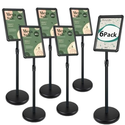 Immagine di Confezione da 6 Supporto per Espositore Regolabile Porta Poster Cornice con Scatto a Menu Esterno Matrimonio/Spettacolo/Display/Pubblicità Formato di (Nero, A4)