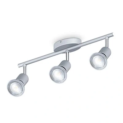 Immagine di B.K.Licht Faretti LED da soffitto orientabili, include 3 lampadine GU10 5W 400Lm, luce bianca neutra 4000K, plafoniera moderna in metallo, lampada color titanio IP20