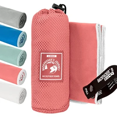 Immagine di Backpacker&#039;s Journey asciugamano microfibra in S M L XL. Set di asciugamani Mare, ad asciugatura rapida, assorbenti e antibatterici