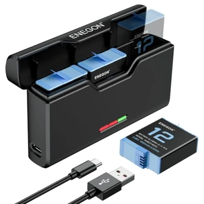 Immagine di ENEGON Batteria Hero 12 11 10 9 (1800mAh 3 Pack) e caricabatterie USB LED a canali completamente compatibile con 12, 11, 10.(NERO)